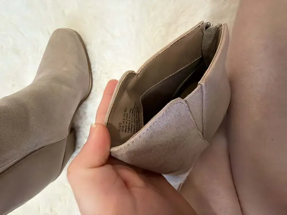 Shoedazzle Women's Taupe Faux Suede Block Heel Ankle Booties with Back Zipper